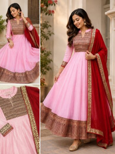 Anarkali long gown with lining with shal
